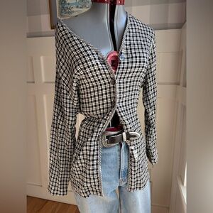 Vintage Black and White Plaid Button-Front Top Size Large